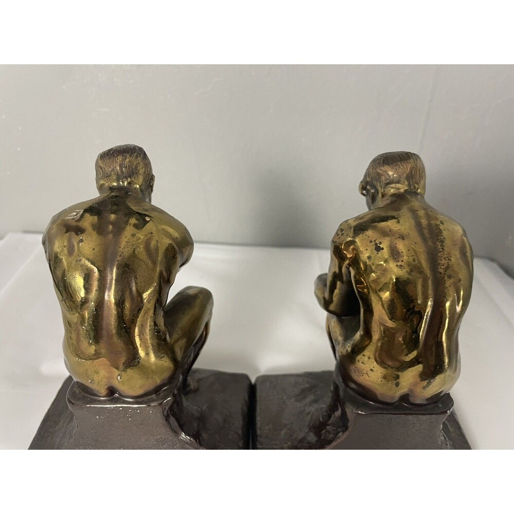 Vintage Art Thinking Man Bookends The Thinker Aguste Rodin Style Philosophy - Picture 9 of 16